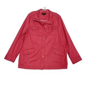 Talbots Plus Snap Zip Front Field Jacket Pink Womens X